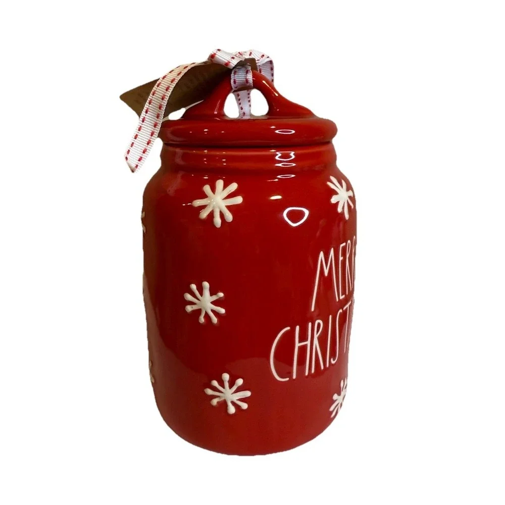 RAE DUNN Christmas Baby  CANISTER RED W/ SNOWFLAKES ‎ 